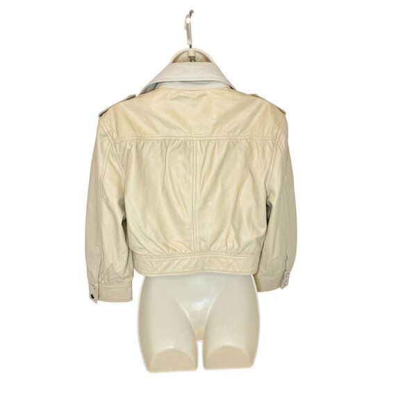 LAMARQUE Cream cropped leather biker jacket - Size M - Picture 5 of 5